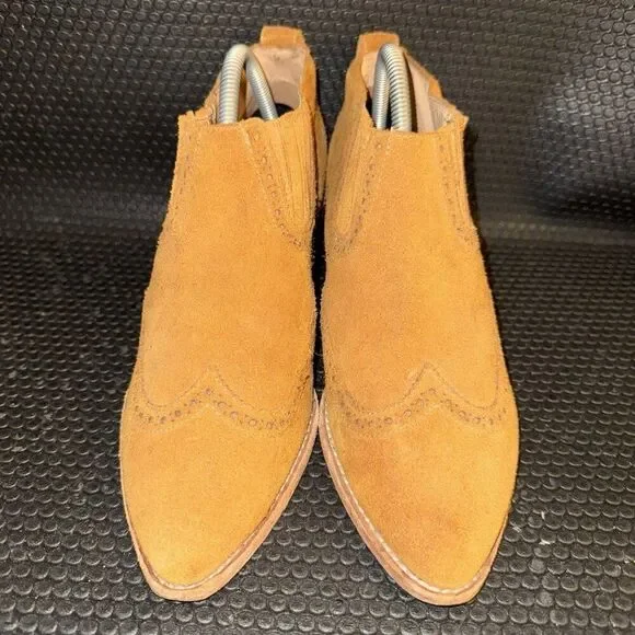 Madewell Grayson Brogue Wingtip Mustard Yellow Suede Chelsea Boots Women Size 9 - Picture 2 of 8